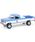 Ford F-250 XL 1991 Diecast Truck One Sixty Fourth Scale Chevron Emblems Blue Collar Series 14 Replica With Rubber Wheels Collectible Display Model Not For Play With Realistic Detailing For Collectors, side view