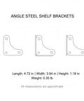 Diagram of Heavy Duty 4.7 x 3.9 Inch Angle Steel Shelf Brackets Set dimensions for garages, basements, workshops, 16-pack with hardware.