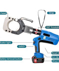 Electric Ratchet Cable Cutter with LED Display and Battery, showing cutter head and control buttons, 200 kN cutting force