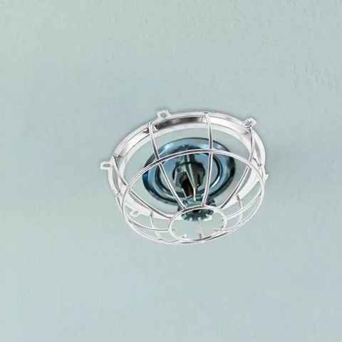 Heavy Duty Stainless Steel Sprinkler Head Protectors, ceiling mounted silver guard cage covering sprinkler head.