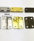 Thicker Design Wooden Box Hinges For Tea Boxes And Small Cabinets with various metal finishes shown in 20mm x 25mm size.