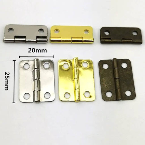 Thicker Design Wooden Box Hinges For Tea Boxes And Small Cabinets with various metal finishes shown in 20mm x 25mm size.