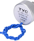 Synchronous turntable motor from 6 Piece Cup Turner Motor Kit for Craft Tumbler Cups with blue wiring, 5-6 RPM, AC 100-127V.