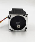 NEMA 34 stepper motor front view - silver flange, black body, with multicolor lead wires