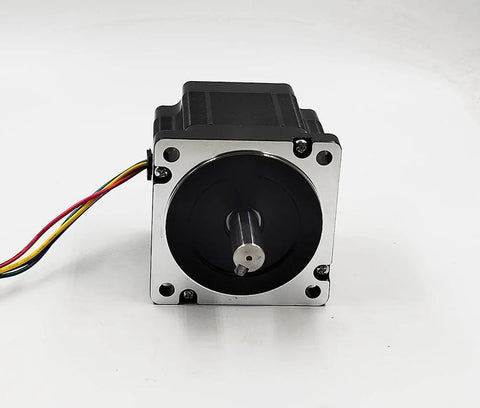NEMA 34 stepper motor front view - silver flange, black body, with multicolor lead wires