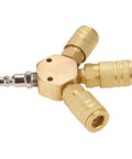 Three Way Brass Pneumatic Manifold With Quick Connect Brass Couplers For Seamless Air Lines In The Shop Or Garage Heavy Duty