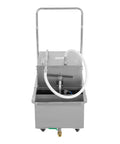 Pro Grade Mobile Fryer Oil Filter Cart Featuring A Rock Solid 550 Watt Pump And Slick Grease Trapping Mesh, stainless steel design.