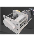 Portable Electric Winch And Aluminum Alloy Gantry Crane With Adjustable Chain Ratchet Hoist System and Manganese Steel Hook showing motorized winch drum.