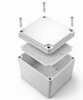 Rock Solid Electrical Junction Box With IP67 Waterproof Rating, Includes Detachable Mounting Plate, heavy duty plastic enclosure with screws.