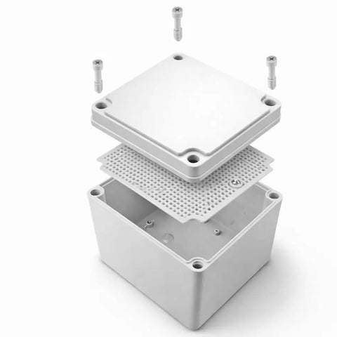 Rock Solid Electrical Junction Box With IP67 Waterproof Rating, Includes Detachable Mounting Plate, heavy duty plastic enclosure with screws.