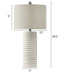 Modern 24.5 Inch Ceramic Table Lamp Set Of 2 With White Shades Farmhouse End Table Lamps For Living Room Bedroom Dorm Office Or Study Vibe Cozy Nightstand Lights. One lamp shown with dimensions.