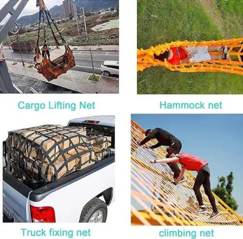 Rugged Cargo Hoist Net Built Tough To Handle The Nitty Gritty Tear Resistant Straps for securing loads in truck beds and lifting.