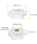 Star Knobs M6 Female Thread 32mm White Heads Through Hole Brass Insert Screw In Clamping Hand Knobs 4 Pack For Machines And Gear Durable Plastic Handles With Easy Grip showing dimensions and thread size details