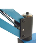 Close-up of the arm mechanism on the Beefed Up M3 To M12 Pneumatic Vertical Tapping Machine, aluminum build, heavy-duty design.
