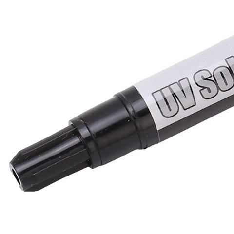 Close-up of UV Curing Solder Mask Ink for PCB Repair and Insulation, 3CC capacity pen with nozzle.