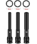 Heavy Duty 3PCS Chrome Vanadium Socket Adapter Set For Impact Wrench Fits 8mm 10mm And 12mm Hex Heads With Sweet 1/2 Inch Drive Interface Totally Rock Solid Gear Head Upgrade, 8 10 12mm black adapters