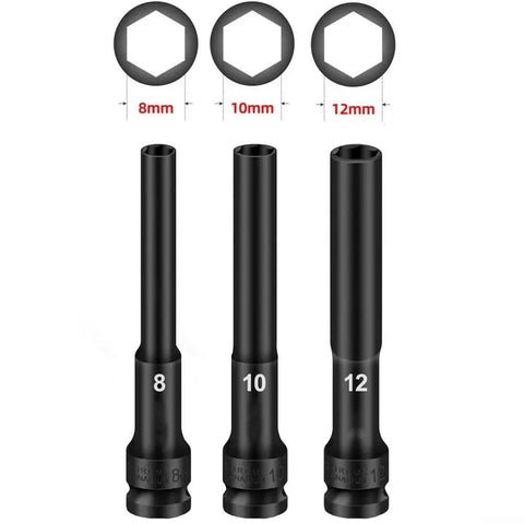 Heavy Duty 3PCS Chrome Vanadium Socket Adapter Set For Impact Wrench Fits 8mm 10mm And 12mm Hex Heads With Sweet 1/2 Inch Drive Interface Totally Rock Solid Gear Head Upgrade, 8 10 12mm black adapters