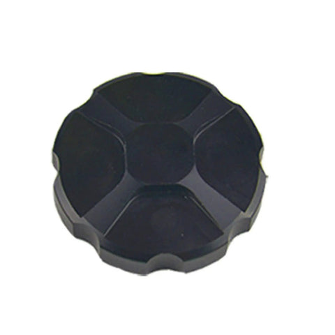 Top view of black aluminum alloy suspension fork cap for mountain and road bikes with quick install feature, 33.0 mm diameter.