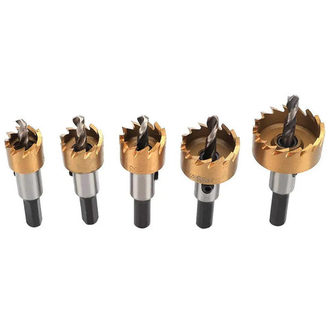 Fast Cutting High Speed Steel Hole Saw Set For Sheet Metal, 5 Piece Kit With Carbide Teeth For Quick Clean Holes
