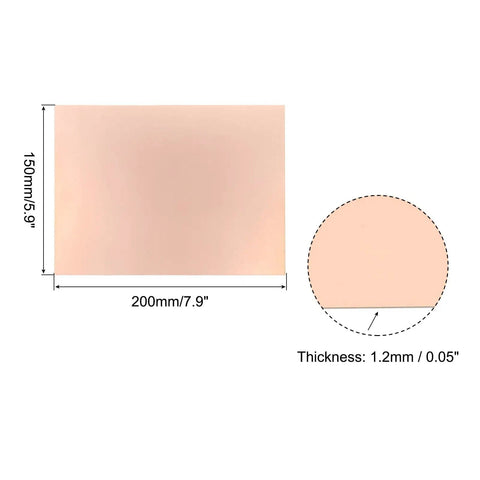 Fr4 Single-Sided Copper Clad PCB Prototyping Board Pack of Four 200 X 150 X 1.2mm shown with size and thickness details