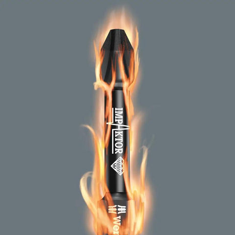 Impaktor bit engulfed in flames from Bit-Check 30 Impaktor 1 30-Piece Bit Set for Impact Drivers With Upright Stand Tough Impaktor Technology
