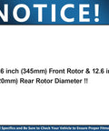 Notice about Front 13.6 Inch and Rear 12.6 Inch Rotor Diameter for Brake Kit Installation