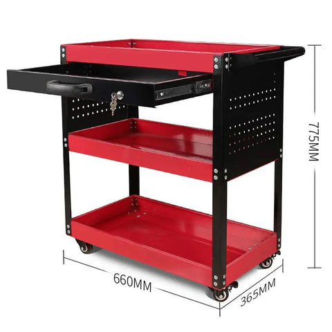 Garden Tool Organizer Cart With Three Tier Mobile Trolley Auto Repair Cabinet Heavy Duty Metal Tool Storage