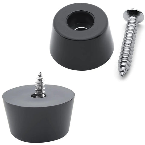 Twelve Piece Set Of Heavy Duty Round Rubber Feet Bumpers With Included Stainless Steel Screws One Inch Wide Top Half Inch Tall Anti Scratch Cabinet Table Leg Pads Rock Solid Non Slip Grip Kit with screw.