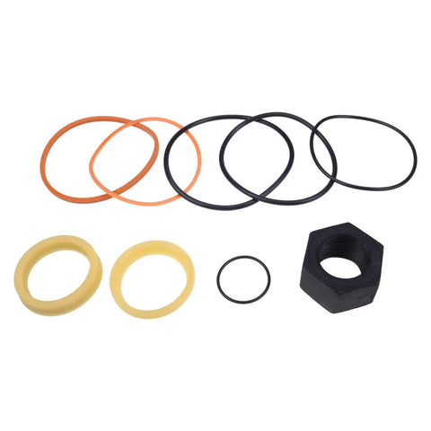 Image of Tilt Hydraulic Cylinder Seal Kit 7135551 with various seals and a nut for Bobcat Skid Steer Loaders models 630 to 753