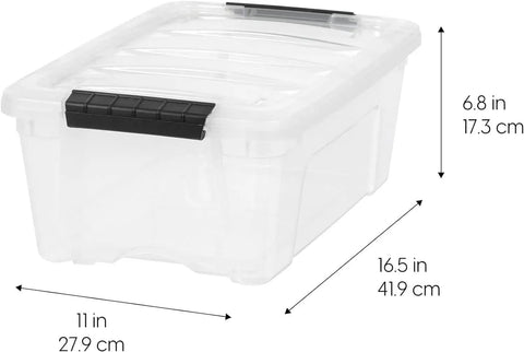 Solid Clear Storage Bins With Lids 4 Pack 13 Quart Plastic Containers Stackable Closet Organizers Tapered Nesting Crates Keep Your Stuff Neat Durable Home Organization Setup Made In Usa