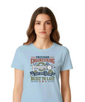 Cool Vintage Blueprint T-Shirt With Caliper Design For Mechanics And Engineers Perfect Garage Gear For Project Planning Or Daily Hangouts on a model.
