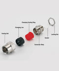 Explosion-proof cable gland connector, 304 stainless steel, IP66 double-sealed for outdoor junction boxes, exploded view