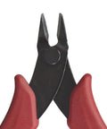 Ultra Slim 5-Inch Diagonal Flush Cutters For Micro Wire And Zip Ties, Precise Flat Cut with red handles, front view.