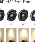 DJVHSRI Recessed Lighting Housing Trim Kits Adjustable Angle Ceiling Downlight showing 15° to 60° beam angles and light effect.