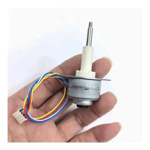 Hand holding a compact 25mm two phase four wire precision linear actuator stepper motor with 20mm stroke telescopic screw shaft 53 Ohm coil.