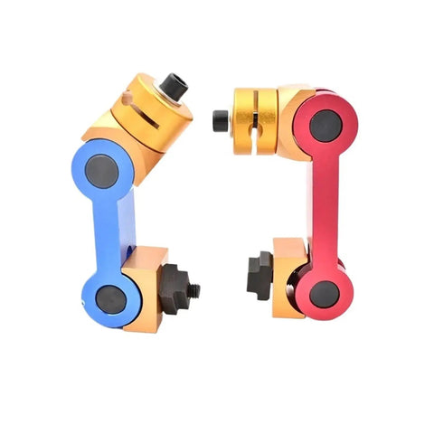 Professional Universal Adjustable CNC Mill And Lathe Workpiece Stop Positioner Clamping Locator Tool in gold, blue, and red colors.