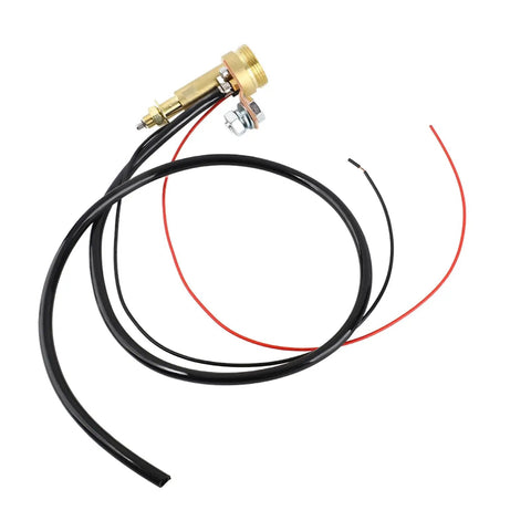 Euro Central Connector Torch Conversion Kit For MIG Welding Panel Socket with black and red wires, brass fittings, top view.