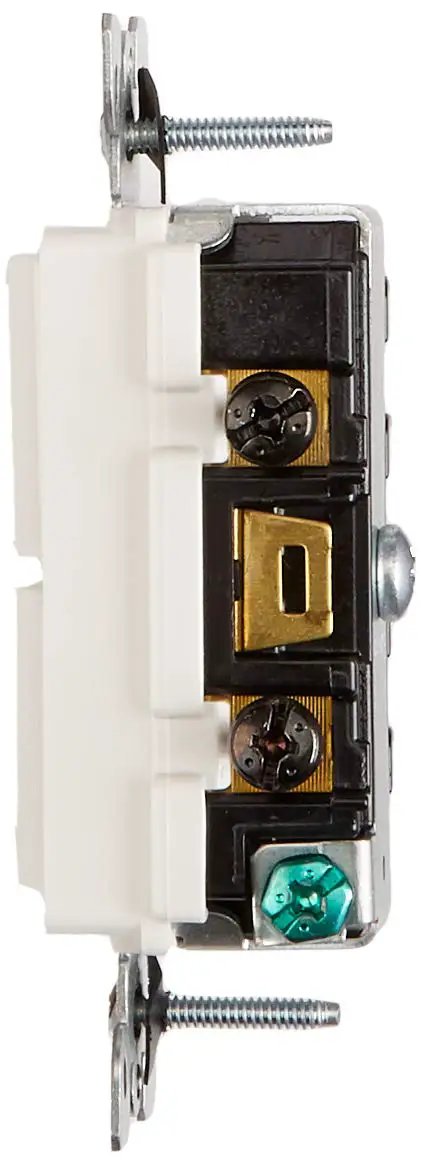 Side view of Decora Style 3-Way AC Combination Switch, 15 Amp, 120/277 Volt, Grounding, Commercial Grade, White, Model 5643-W