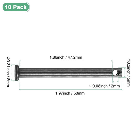 10 Pack Single Hole Clevis Pins M5x50mm Carbon Steel Flat Head For Mechanical Linkage Fixed Parts Ship Rigging And Quick Assembly Reusable Hinge Pin For Durable Furniture And Industrial Uses. M5x50mm clevis pin with 8mm head and 2mm hole