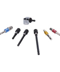 Grab This Awesome 7-Piece Socket Adapter Kit With Colorful Hex Shank Extensions For Easy Drilling And Screwdriver Work That Fits 1/2 Inch 3/8 And 1/4 Sizes Perfectly For Pro Tools Or Weekend DIY Projects Anytime. 7-piece chrome vanadium steel socket adapter set