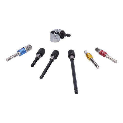 Grab This Awesome 7-Piece Socket Adapter Kit With Colorful Hex Shank Extensions For Easy Drilling And Screwdriver Work That Fits 1/2 Inch 3/8 And 1/4 Sizes Perfectly For Pro Tools Or Weekend DIY Projects Anytime. 7-piece chrome vanadium steel socket adapter set
