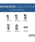 Boxwood Collection 1 Light Outdoor Wall Lantern In Antique Bronze With Clear Seeded Glass Craftsman Style Large Exterior Light For Porch And Garden Outdoor Rated displayed in various sizes on a product board.