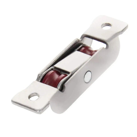 Pack Of Four U Groove Double Wheel Sliding Door Pulleys Built With Tough Stainless Steel And Nylon Rollers For Sleek Cabinet Track Movement And Zero Hassle Window Hardware Swap - close-up view of a pulley.