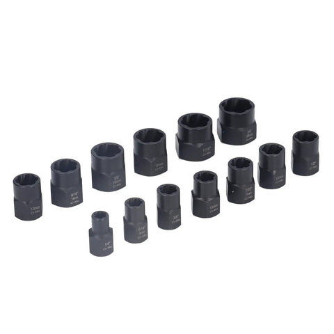 Snag Stuck Bolts Like A Boss With This Tough 13 Piece Nut Bolt Remover Set Built From Durable Chrome Molysteel For Pro Level Grip On Rusted Fasteners In Any Garage Shop Situation Today. 13-piece black Cr-Mo extractor set