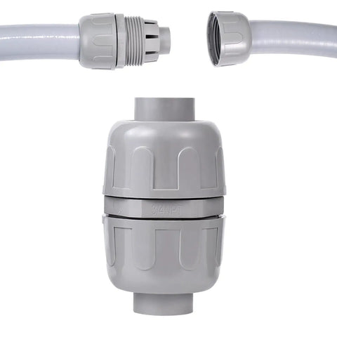Front view of NPT Three Quarter Inch Liquid Tight PVC Conduit Connector Double Ended Straight Through 180 Degree Two Way Fittings.