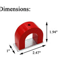 Dimensions of the Beefy Red Alnico Horseshoe Magnet Workhorse With 40 Lb Pull Capacity And 12 Oz Tool Magnet For Lifting, Holding, Sorting.
