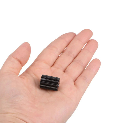 6.35mm Bore 12T Mod 1 Pinion Gear For RC Car Differential Made From 15 Steel With Black Oxide Finish held in hand