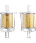 Two Three Eighth Inch Universal Inline Fuel Filter Kit for Gas Lines, transparent shell, for quick install, front view