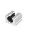 10mm Linear Rail Kit With 2 SBR10 Rails And 4 SBR10UU Bearing Blocks For CNC Machines Smooth Motion High Precision Guide System For DIY CNC Pros With 200 300 450mm Length Options. close-up of SBR10UU bearing block with aluminum housing and steel linear bearing