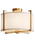 Dope Brushed Brass Four Light Flush Mount Ceiling Light With Drum Fabric Diffuser Mid Century Modern Indoor Ceiling Fixture For Bedroom